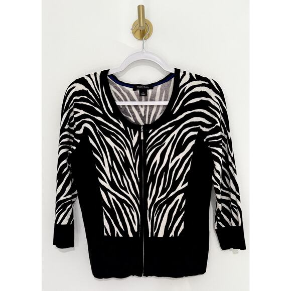 White House Black Market Zebra Print Zip Front Cardigan, Size M - Picture 1 of 7